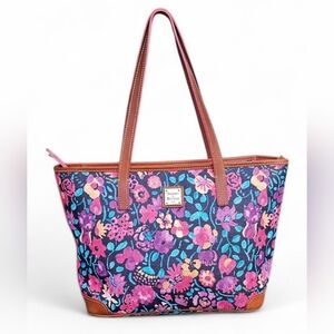 Dooney & Bourke Floral Tote Bag with Brown Leather Straps